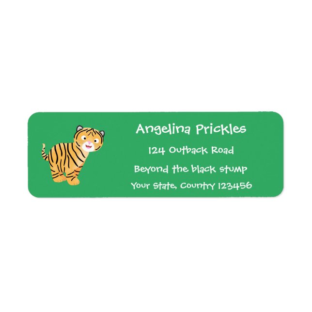 Cute lycklig tiger unge tecknad returadress etikett (Framsidan)