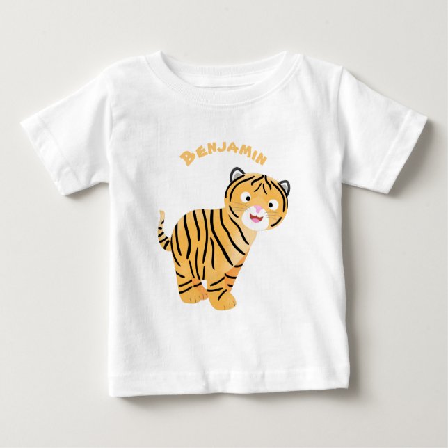Cute lycklig tiger unge tecknad t shirt (Framsida)