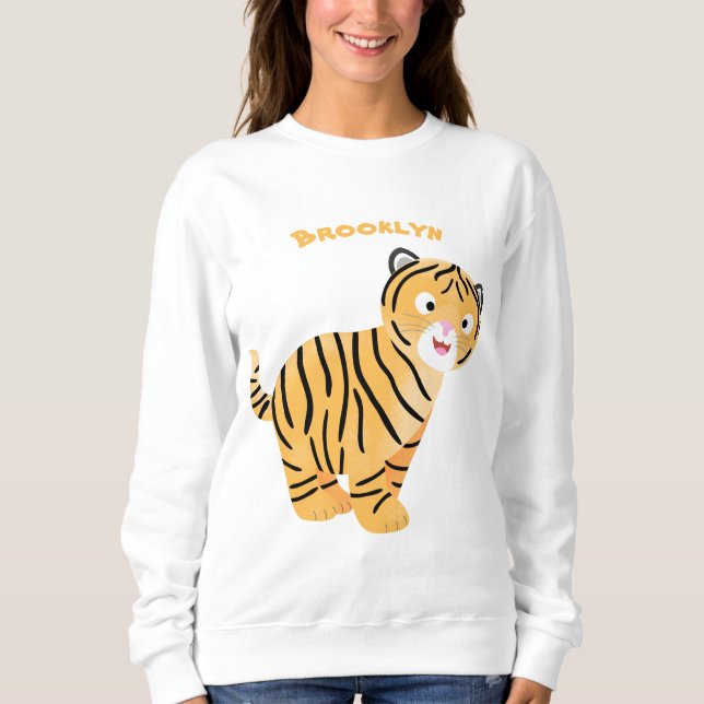 Cute lycklig tiger unge tecknad t shirt (Framsida)