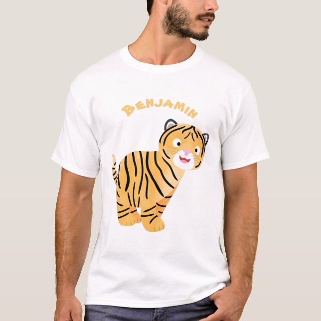 Cute lycklig tiger unge tecknad t shirt (Framsida)
