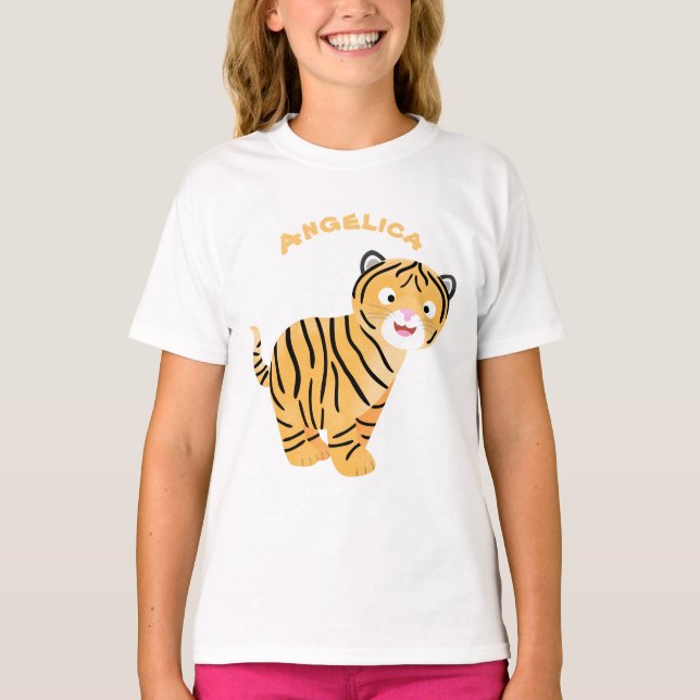 Cute lycklig tiger unge tecknad t shirt (Framsida)