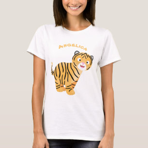 Cute lycklig tiger unge tecknad t shirt