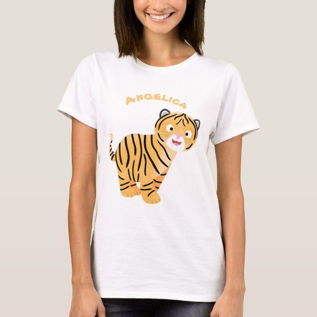 Cute lycklig tiger unge tecknad t shirt (Framsida)