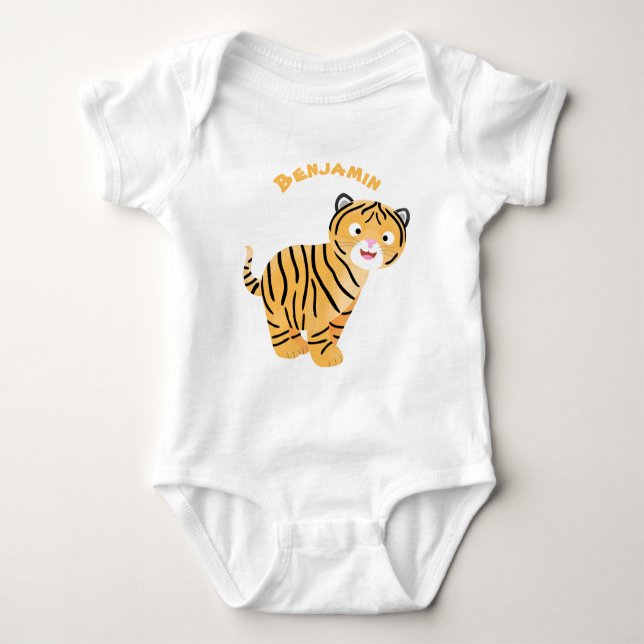 Cute lycklig tiger unge tecknad t shirt (Framsida)