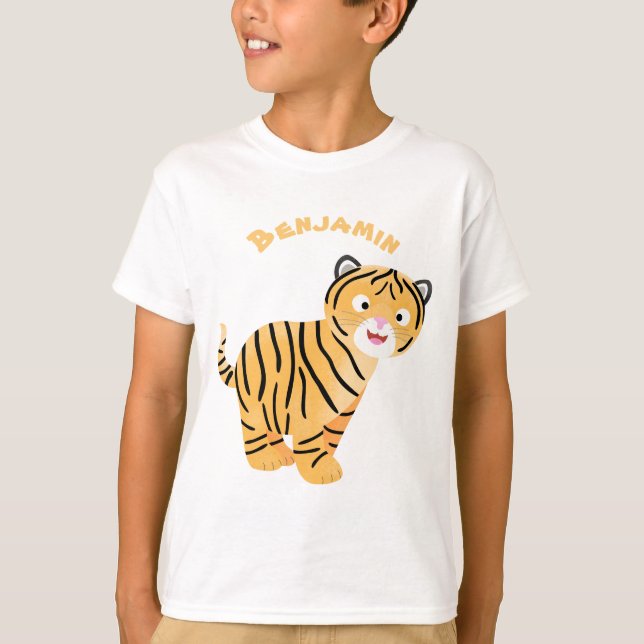 Cute lycklig tiger unge tecknad t shirt (Framsida)