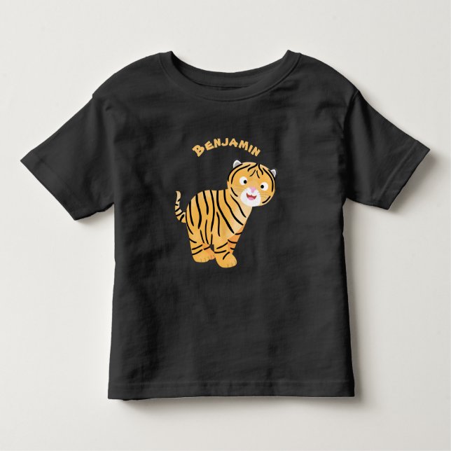 Cute lycklig tiger unge tecknad t shirt (Framsida)