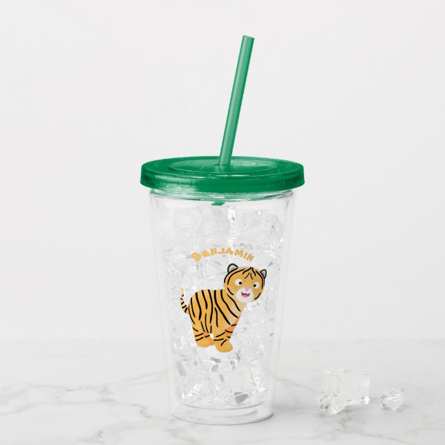 Cute lycklig tiger unge tecknad take away mugg (Baksida Ice)