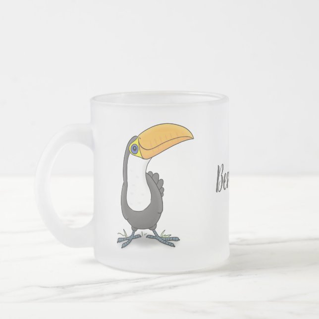 Cute lycklig toucan tecknad illustration frostad glasmugg (Vänster)