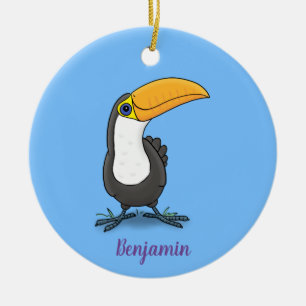 Cute lycklig toucan tecknad illustration julgransprydnad keramik