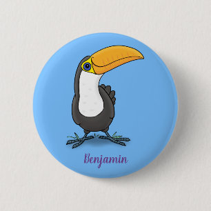 Cute lycklig toucan tecknad illustration knapp