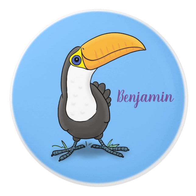 Cute lycklig toucan tecknad illustration knopp (Framsidan)