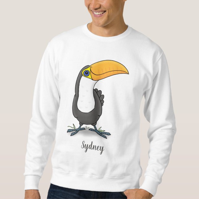 Cute lycklig toucan tecknad illustration lång ärmad tröja (Framsida)