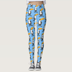 Cute lycklig toucan tecknad illustration leggings