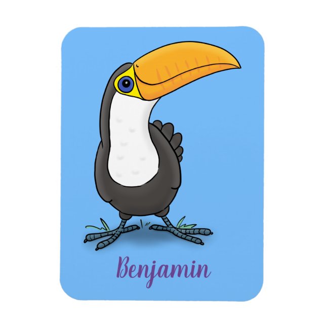 Cute lycklig toucan tecknad illustration magnet (Vertikal)