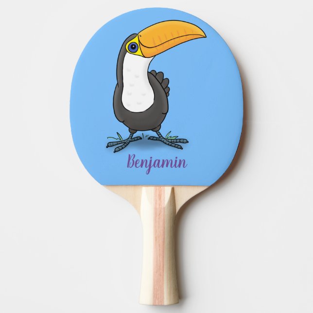 Cute lycklig toucan tecknad illustration pingisracket (Framsidan)