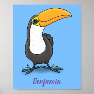 Cute lycklig toucan tecknad illustration poster