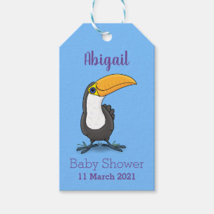 Cute lycklig toucan tecknad illustration presentetikett