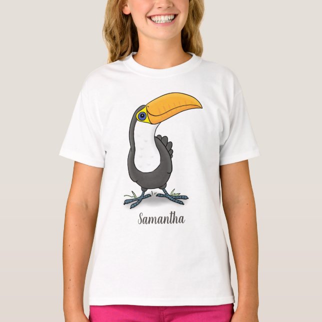 Cute lycklig toucan tecknad illustration t shirt (Framsida)