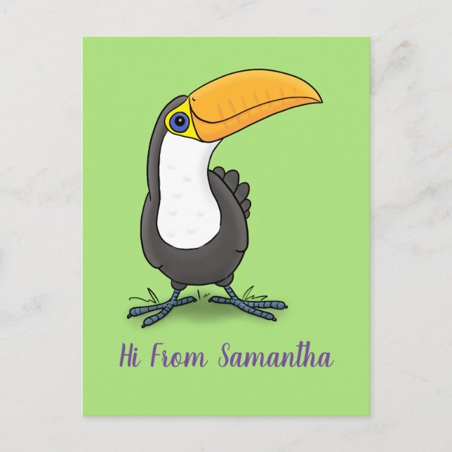Cute lycklig toucan tecknad illustration vykort (Framsida)