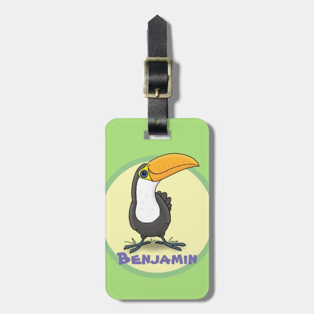 Cute lycklig tucan-leende tecknad bagagebricka (Vertikal Framsida)