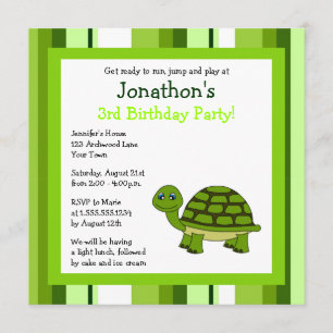 Cute Lycklig Turtle w/ Rand Birdday Inbjudan