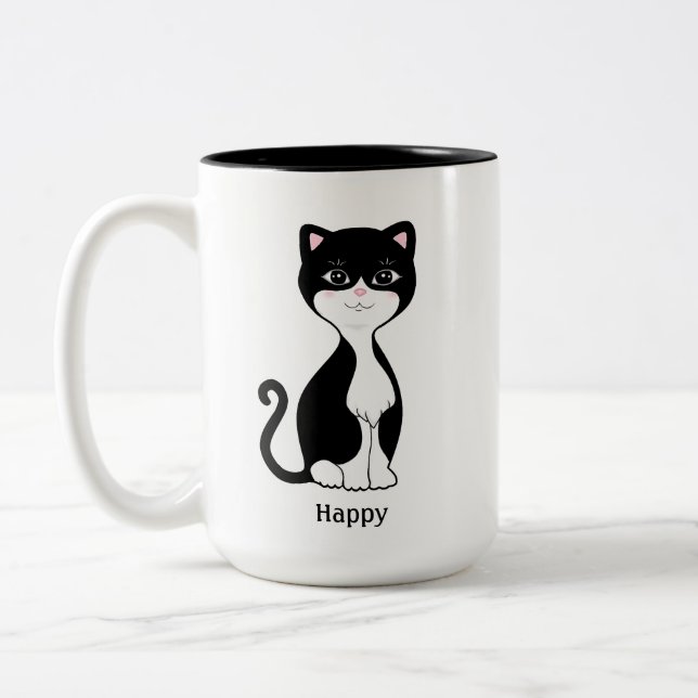 Cute Lycklig Tuxedo Cat Två-Tonad Mugg (Vänster)