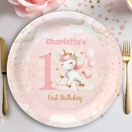 Cute Lycklig Unicorn Girl 1st Birthday Rosa Beige