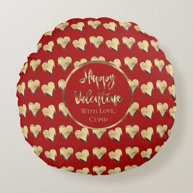 Cute Lycklig Valentine Hearts Mönster Red Rund Kudde (Framsidan)