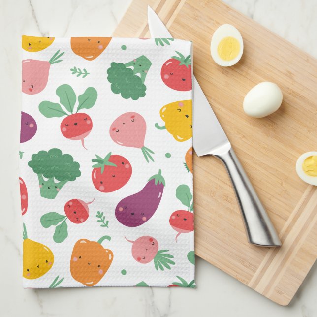 Cute lycklig veggies kökshandduk (Vikt i Fjärdedel)