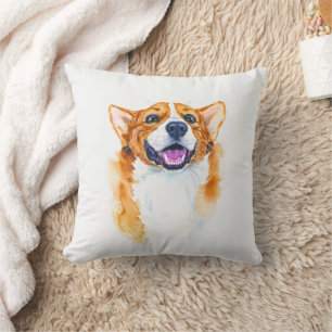 Cute Lycklig Watercolor Corgi Hund Personlig Kudde