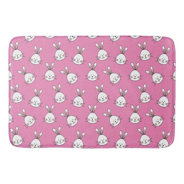 Cute Lycklig White-Påskharn på Rosa Badrumsmatta (Framsidan)