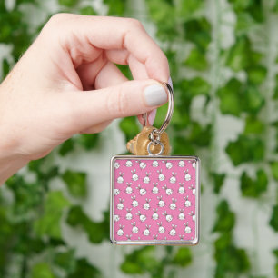 Cute Lycklig White-Påskharn på Rosa Fyrkantig Silverfärgad Nyckelring