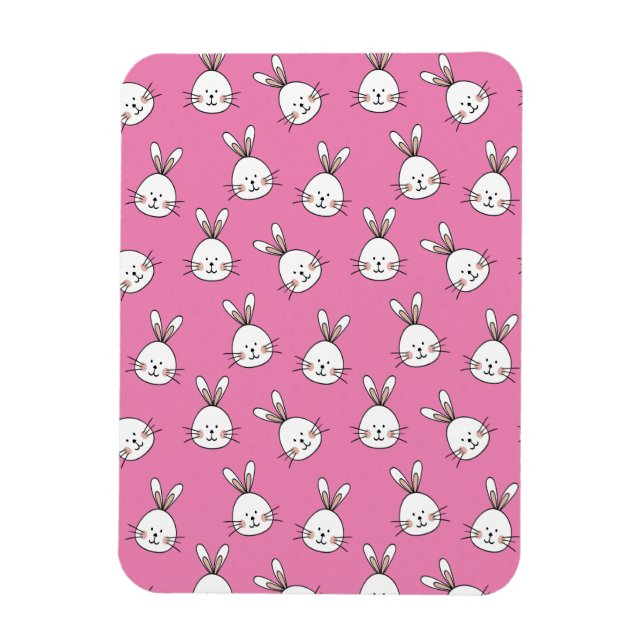 Cute Lycklig White-Påskharn på Rosa Magnet (Vertikal)