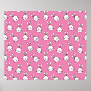 Cute Lycklig White-Påskharn på Rosa Poster