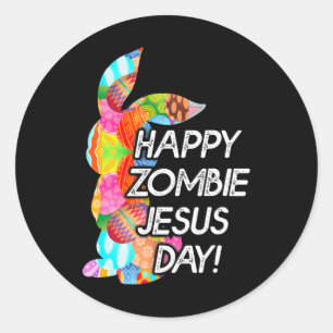 Cute Lycklig Zombie Jesus Day Påskhare för Runt Klistermärke