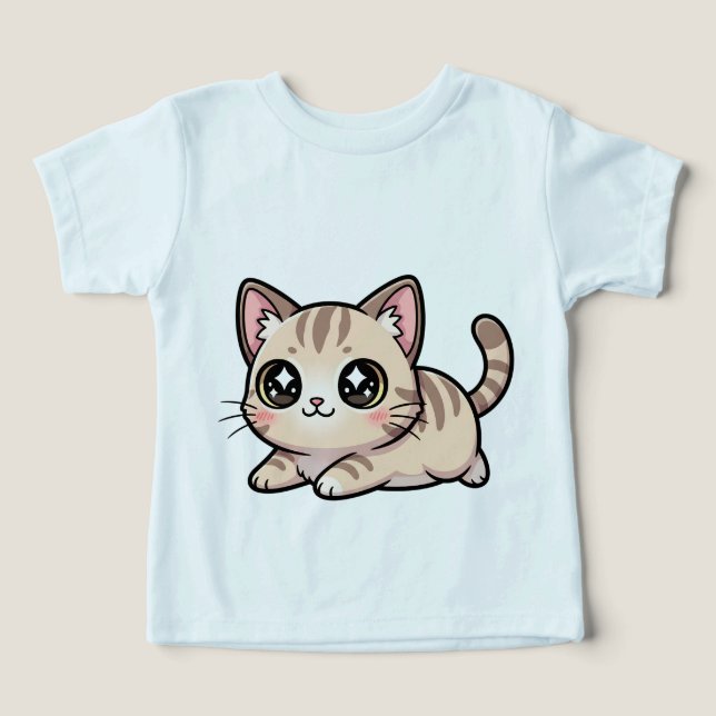 Cute Lying Tabby Kitten Kawaii Style T Shirt (Design Framsida)