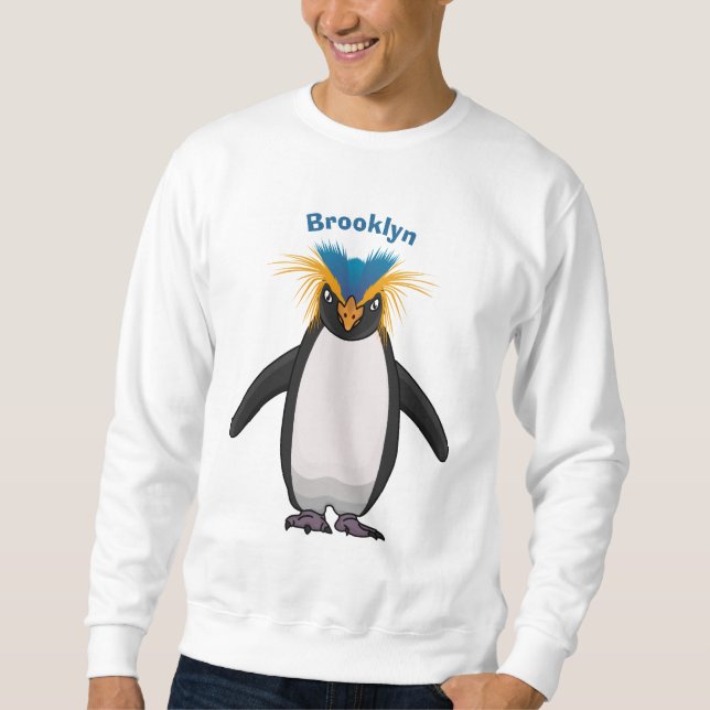 Cute macaroni penguin cartoon illustration lång ärmad tröja (Framsida)