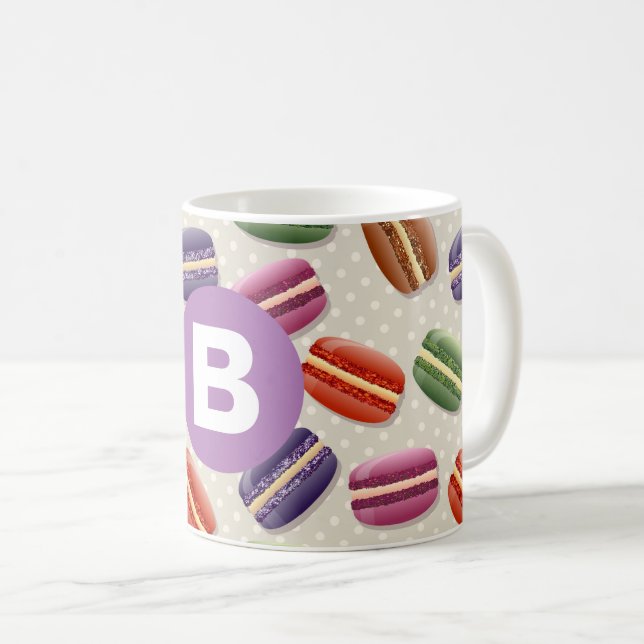 Cute Macaroon Pattern Dotty Purple Monogram Kaffemugg (Framsida höger)