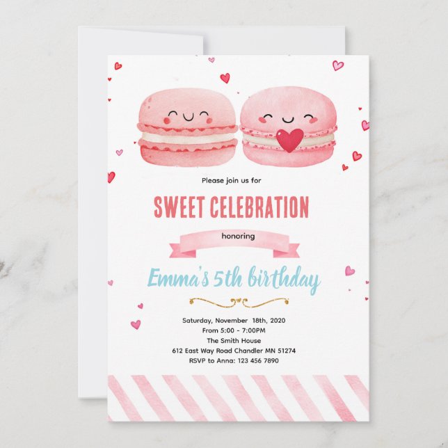Cute macaroon theme party invitation inbjudningar (Framsida)