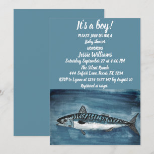 Cute Mackerel under havets nautiska blå Pojke Inbjudningar
