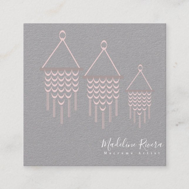 Cute Macrame Artist Handmade Design Rosa Fyrkantigt Visitkort (Framsida)
