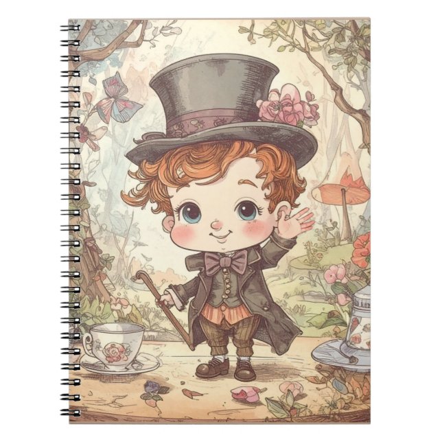 Cute Mad Hatter Whimsical Wonderland Woodland Art Anteckningsbok (Framsidan)