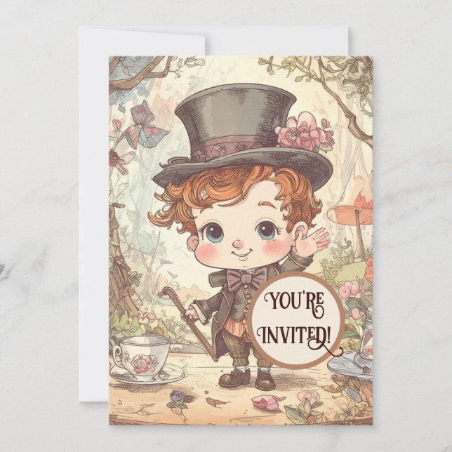 Cute Mad Hatter Whimsical Wonderland Woodland Art Inbjudningar (Framsida)