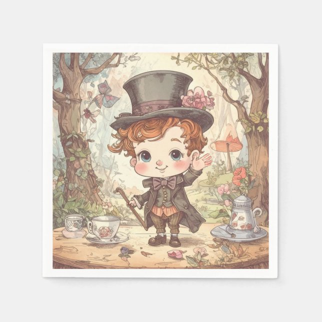 Cute Mad Hatter Whimsical Wonderland Woodland Art Pappersservett (Framsidan)