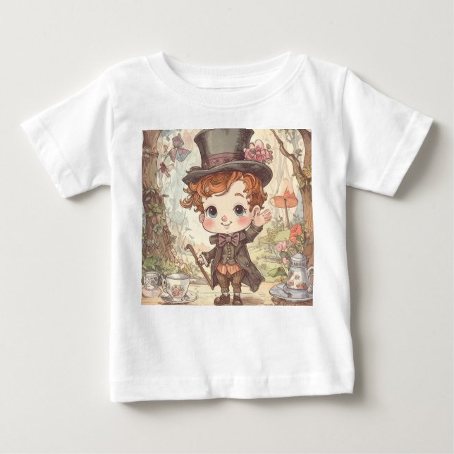 Cute Mad Hatter Whimsical Wonderland Woodland Art T Shirt (Framsida)