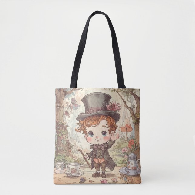 Cute Mad Hatter Whimsical Wonderland Woodland Art Tygkasse (Framsida)