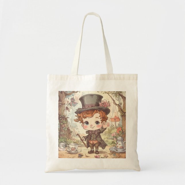 Cute Mad Hatter Whimsical Wonderland Woodland Art Tygkasse (Framsidan)