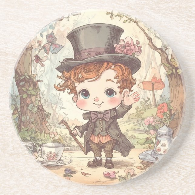 Cute Mad Hatter Whimsical Wonderland Woodland Art Underlägg (Framsidan)