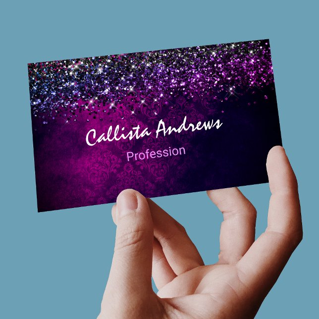 Cute magenta black faux glitter visitkort (Skapare uppladdad)
