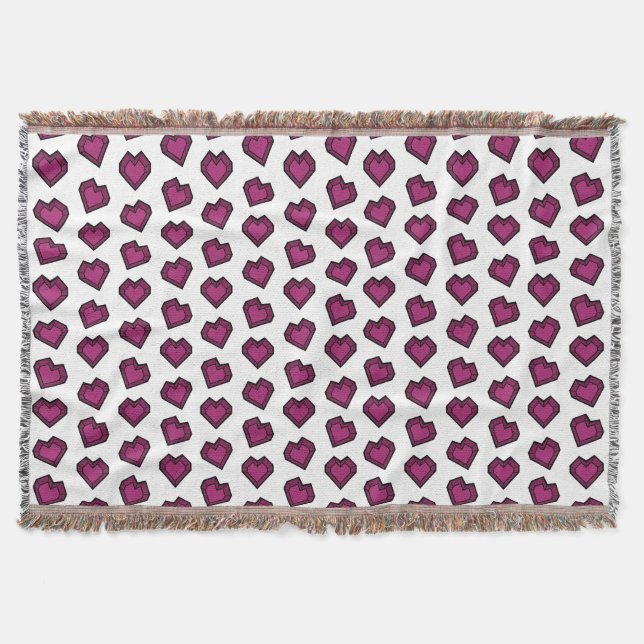 Cute Magenta Mörk Rosa Gemstone Heart mönster Filt (Framsidan)